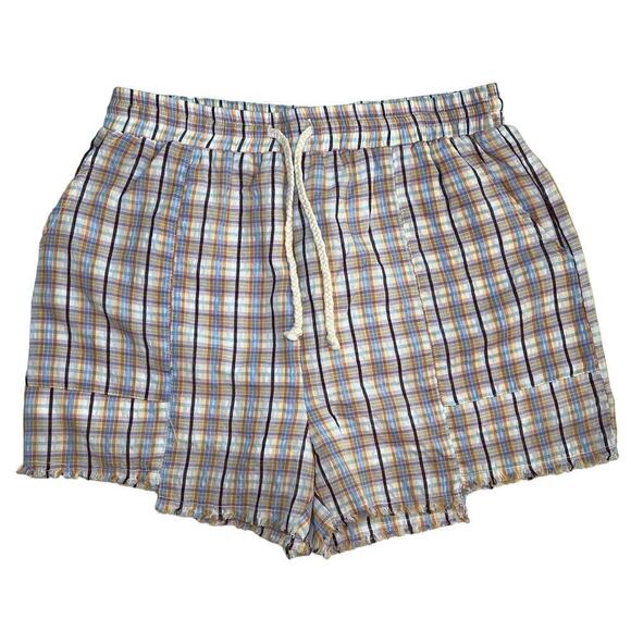 Papermoon 100% cotton plaid chopped hem drawstring shorts, gauze liner Size M - Picture 1 of 12
